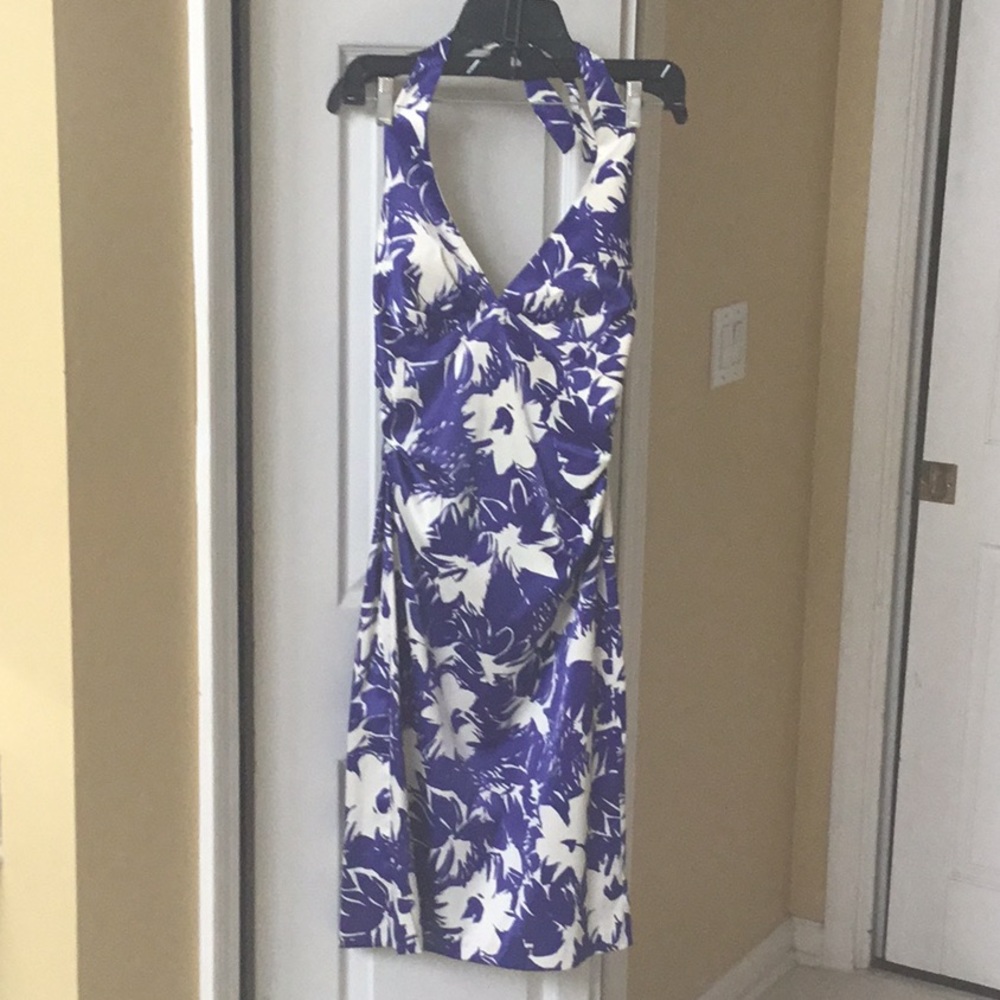 Elegant Blue & White Donna Ricco Cocktail Dress